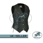 Ladies100% Real Leather Laced Up Motorcycle Biker Waistcoat Womens Gillette Vest