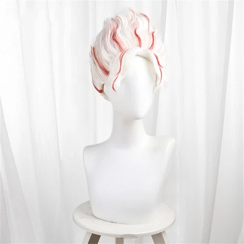 Dandadan Okarun Cosplay Wig 35cm Short Straight White Mixed Red Synthetic Hair - Picture 6 of 7