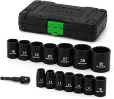15 Pieces 1/2-Inch Drive Shallow 12-Point Metric Impact Socket Set