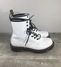 Dr Doc Martens 11821 1460 Smooth White Leather Combat Womens Boots Sz UK 7 US 9