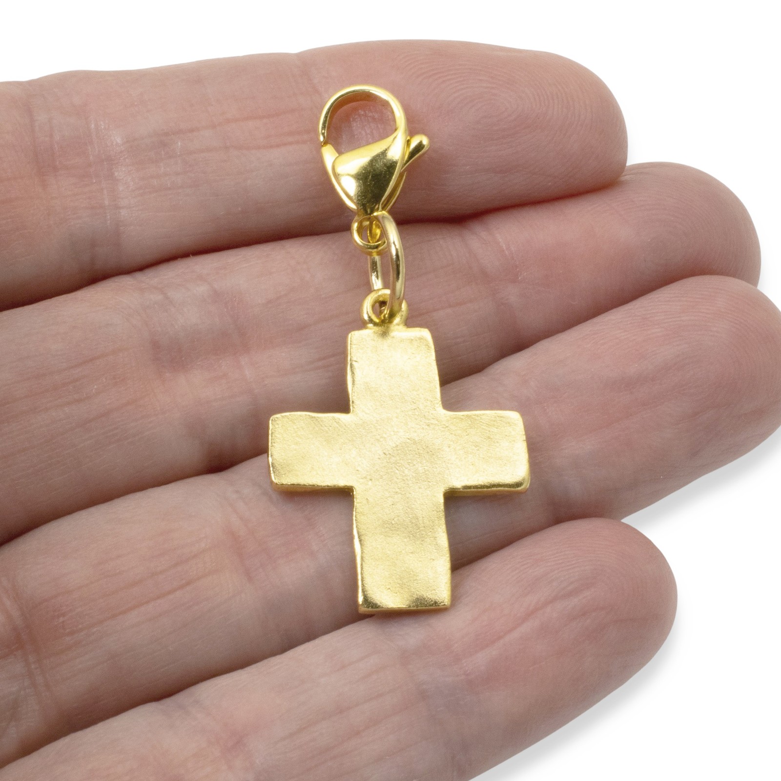 Gold Cross Clip-On Charm: 24k Plated Religious Pendant Purse Bag Accessory 1.75"