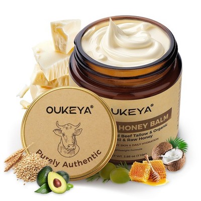 OUKEYA Beef Tallow Balm 100% Grass-Fed & Raw Honey For Skin Hydration Cream 110g