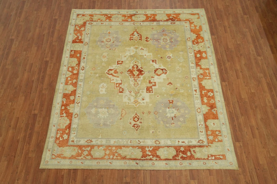  Transitional Green Oushak Turkish Area Rug 8x10 Ft Vegetable Dye Wool Carpet - Image 2 of 4
