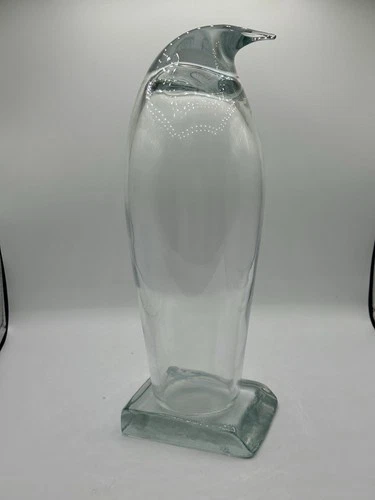 Blenko Handmade Glass 8020L Penguin in Crystal on Ice Block - Reserved For Ronna