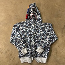 Vintage BAPE Hoodie Mens Medum Blue 90s Camo Camouflage Shark Zip Up Rare Skate