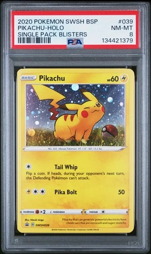 2020 POKEMON SWSH BLACK STAR PROMO SINGLE PACK BLISTERS #039 PIKACHU-HOLO PSA 8