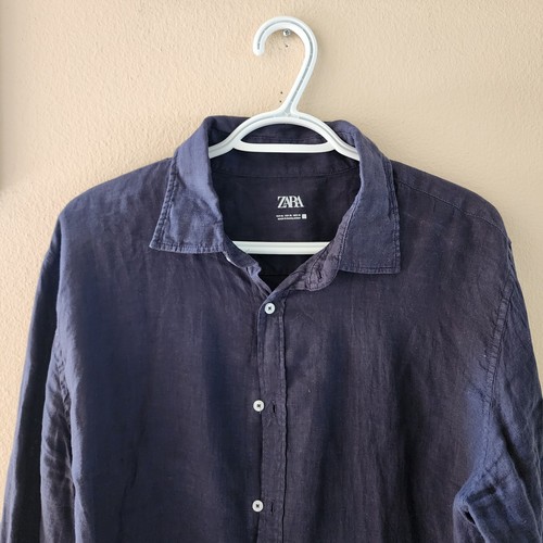 Zara Langarm Button Down Hemd Herren XL Neu ohne Etikett - Schwarz Leinen Freizeit - Bild 6 von 10