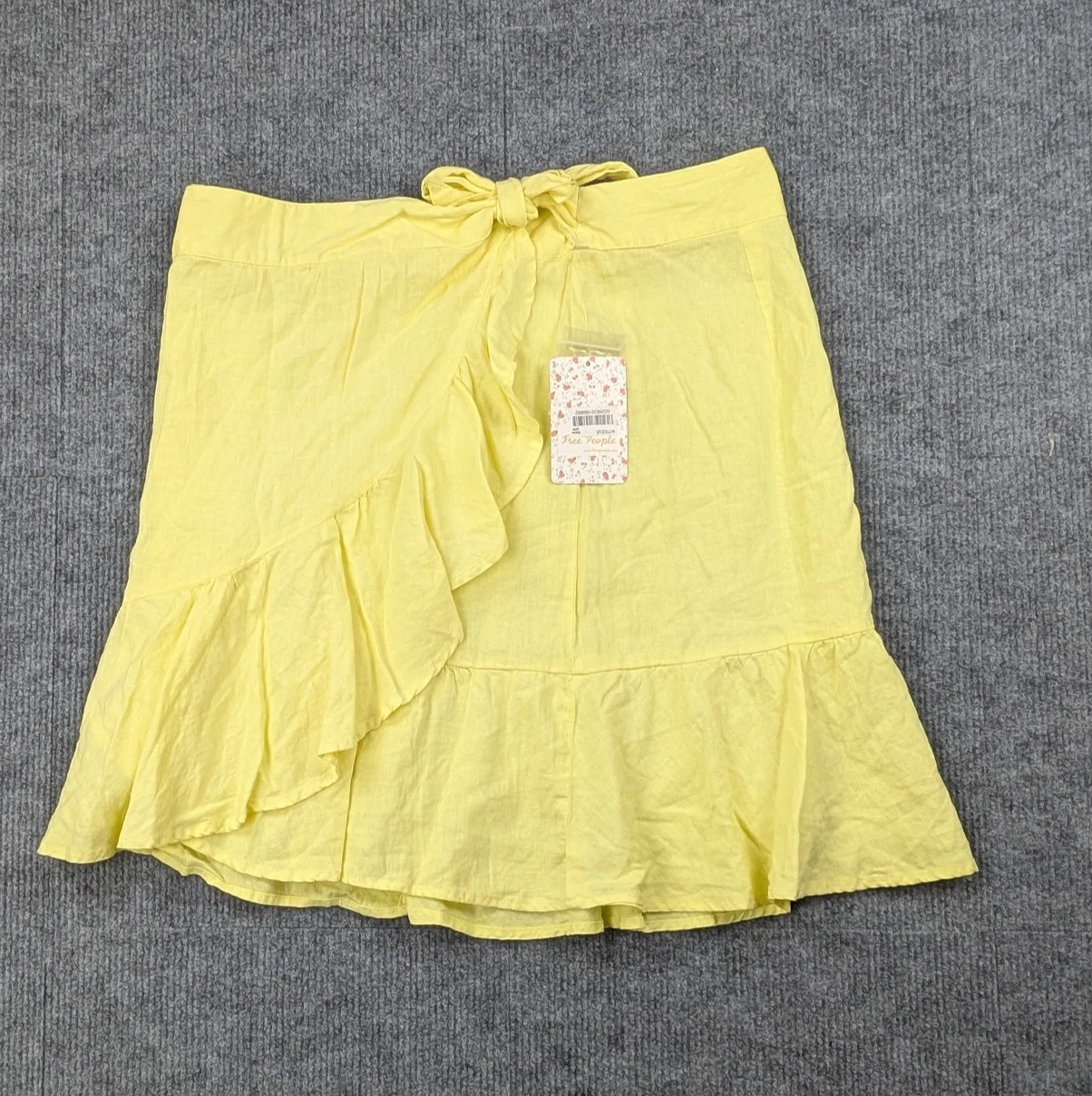 Free People Wrap Skirt Women 10 Linen Coastal Yellow Resort Coastal Beach Preppy
