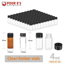 100pcs 4ml Glass Vials Amber/Clear Vials with Caps Small Lab Vials Sample Vials