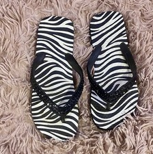Zebra Print Sequin Strap Flip Flops Size 6