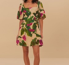 NWT Farm Rio Anthurium Leaves Mini Dress Xsmall Puff Sleeve $230