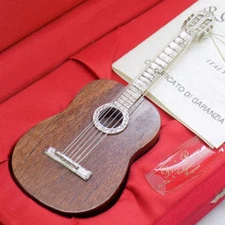 Vintage Italian Handmade Sterling Silver 925 & Wood Classic Guitar Rare Figurine