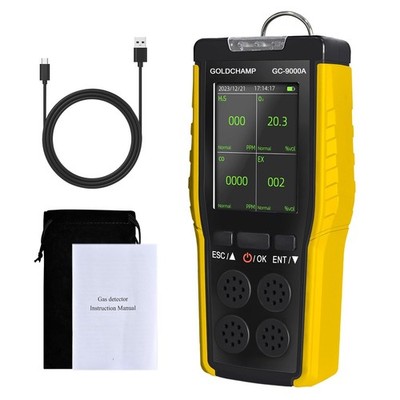 4 in 1 Gas Monitor, Portable Multi Gas Detector for H2S, O2, CO & EX with Vib...
