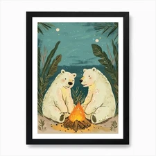 Polar Bear Two Bears Sitting Togeth Framed Wall Art Poster Canvas Print Picture