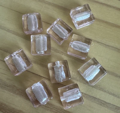 10 PINK  FLAT  SQUARE   glass lamp work 12mm Beads- DIY Jewelry making - image 1 of 4