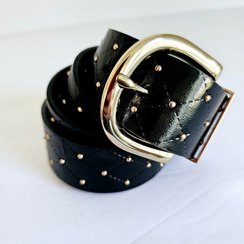 Womens Reversible Black Gold Studded Diamond Belt 40 inches Long - B384.1 - Picture 2 of 9
