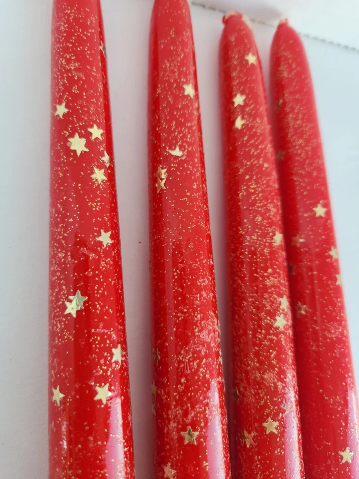 Juego de 4 velas de Navidad de invierno vintage con estrellas brillantes doradas con tracción trasera  Foto 2 de 4