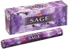 Sage - Box of Six 20 Stick Hex Tubes - HEM Incense Hand Rolled In India