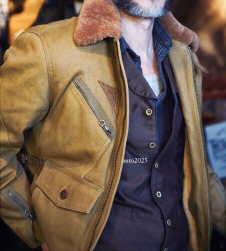 Mens Winter Casual Jacket Oil Waxed Canvas American Military Vintage Style Wool - Picture 7 of 46