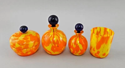9235017 Toiletten-Garnitur Glas Flakons Art déco um 1930 4 Teile vintage - Bild 1 von 2