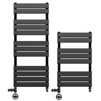 MYHOMEWARE Flat Panel Dual Fuel Heated Towel Radiator 500mm Width Black + Kit & Valves