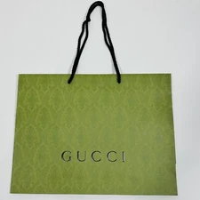 GUCCI Authentic Paper Shopping Gift Bag Tote Green Damask Print Embossed 23x17x8
