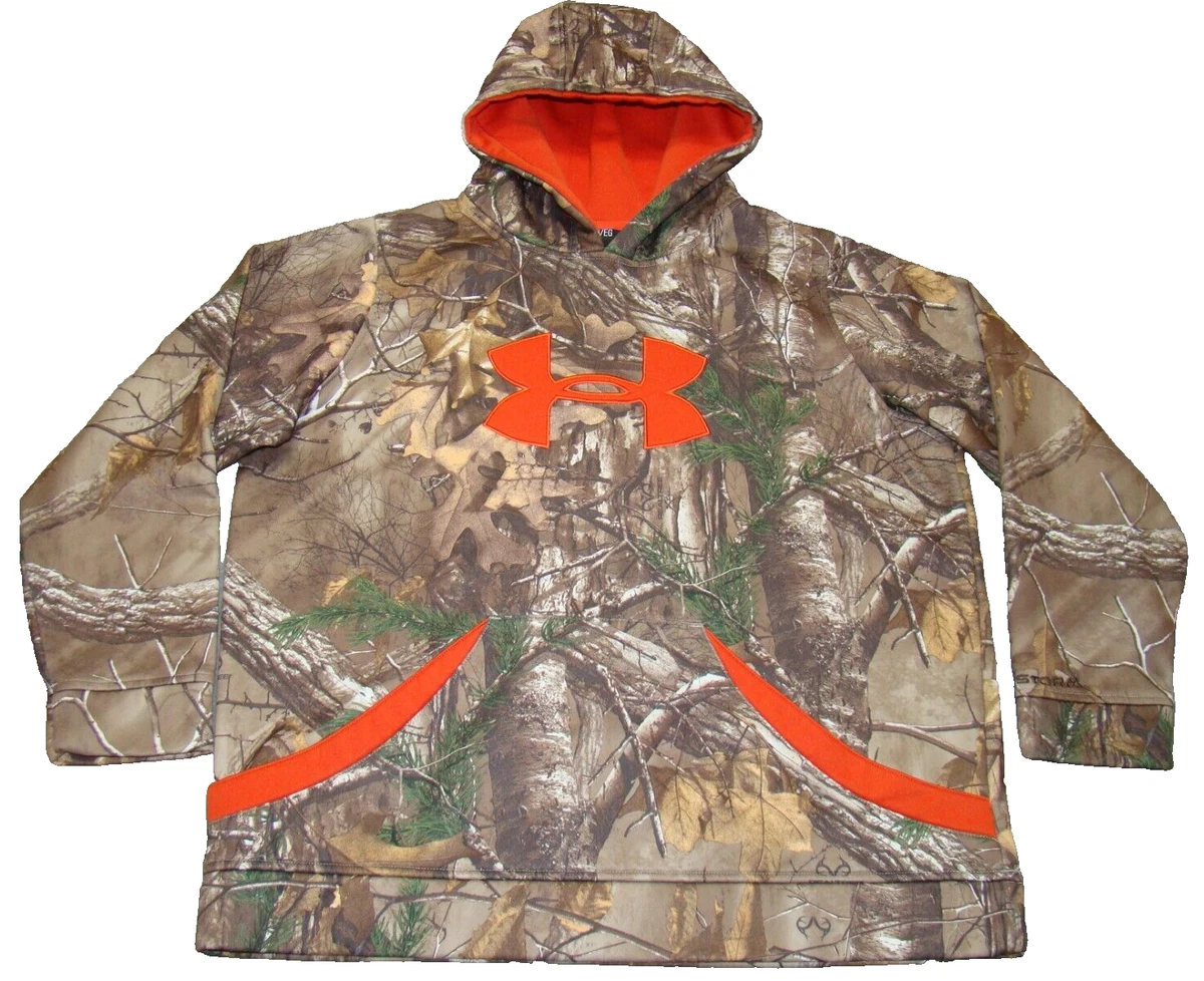 Under Armour Boys Size YXL XL Camo Orange Storm Realtree Loose Hoodie