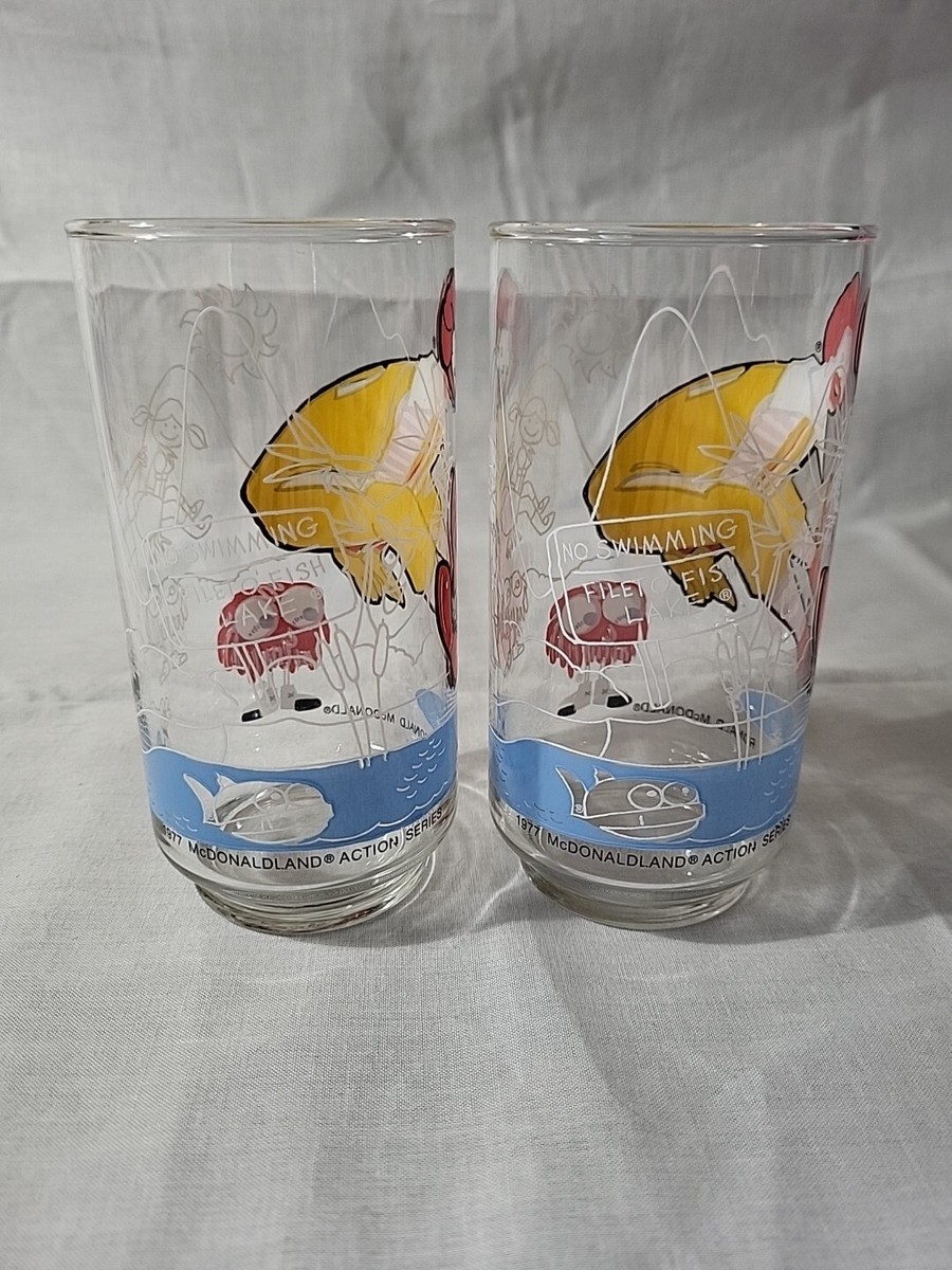 1977 McDonalds Action Series Ronald McDonald Glasses Pair