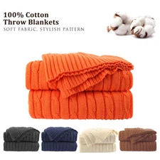 PiccoCasa 100% Cotton Knit Throw Blanket Soft Warm Cable Knitted Blankets