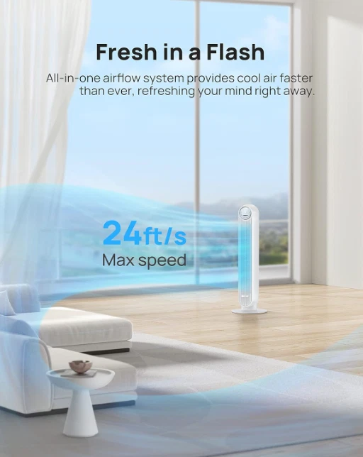 Tower Fan for Bedroom, 25ft/s Smart Standing Fans, 4 Modes, 4 Speeds, 8H Timer.. - Image 2 of 4