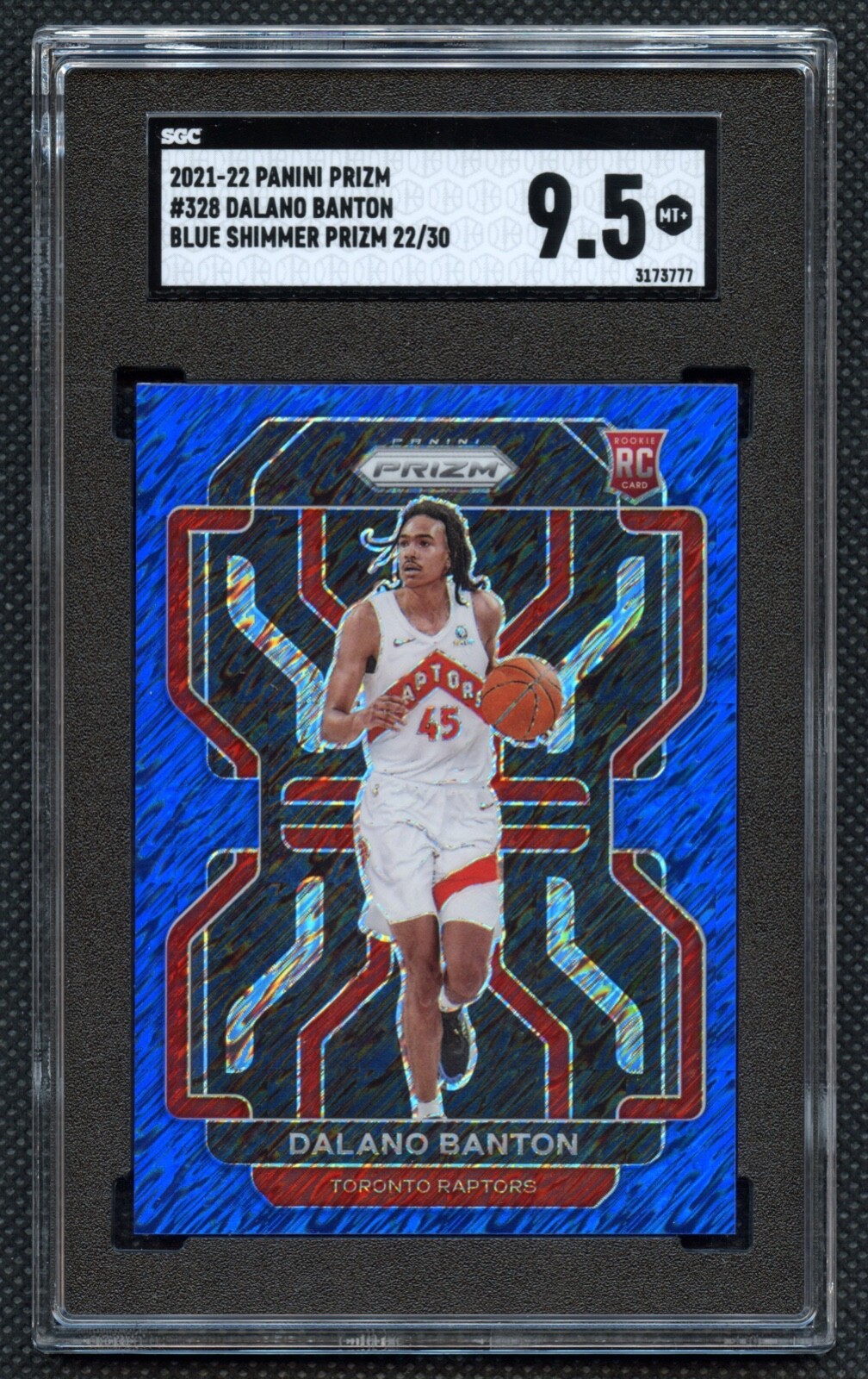 2021-22 Panini Prizm Dalano Banton Rookie 22/30 Blue Shimmer SGC 9.5 Mint+