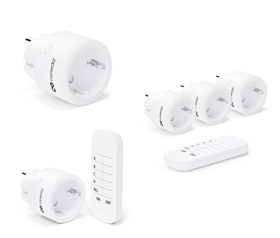 CONECTO Funksteckdosen Set Funk Starterkit mit Steckdosen und Fernbedienung bis 30m weiß
