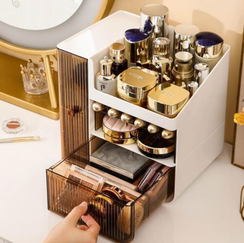 Gerippt Stilvoll Beauty Kosmetik Organizer Make-up Schubladen Tablett Vitrine Etui - Bild 3 von 7