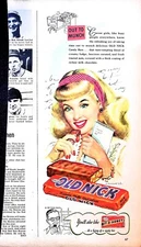 Original Vintage Old Nick Candy Ad: Out to Munch, Career girl, Bit o honey