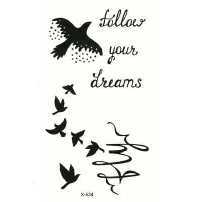 JUSTFOX Temporary Tattoo Bird Follow Your Dreams Design Temporary Adhesive Tattoo Body