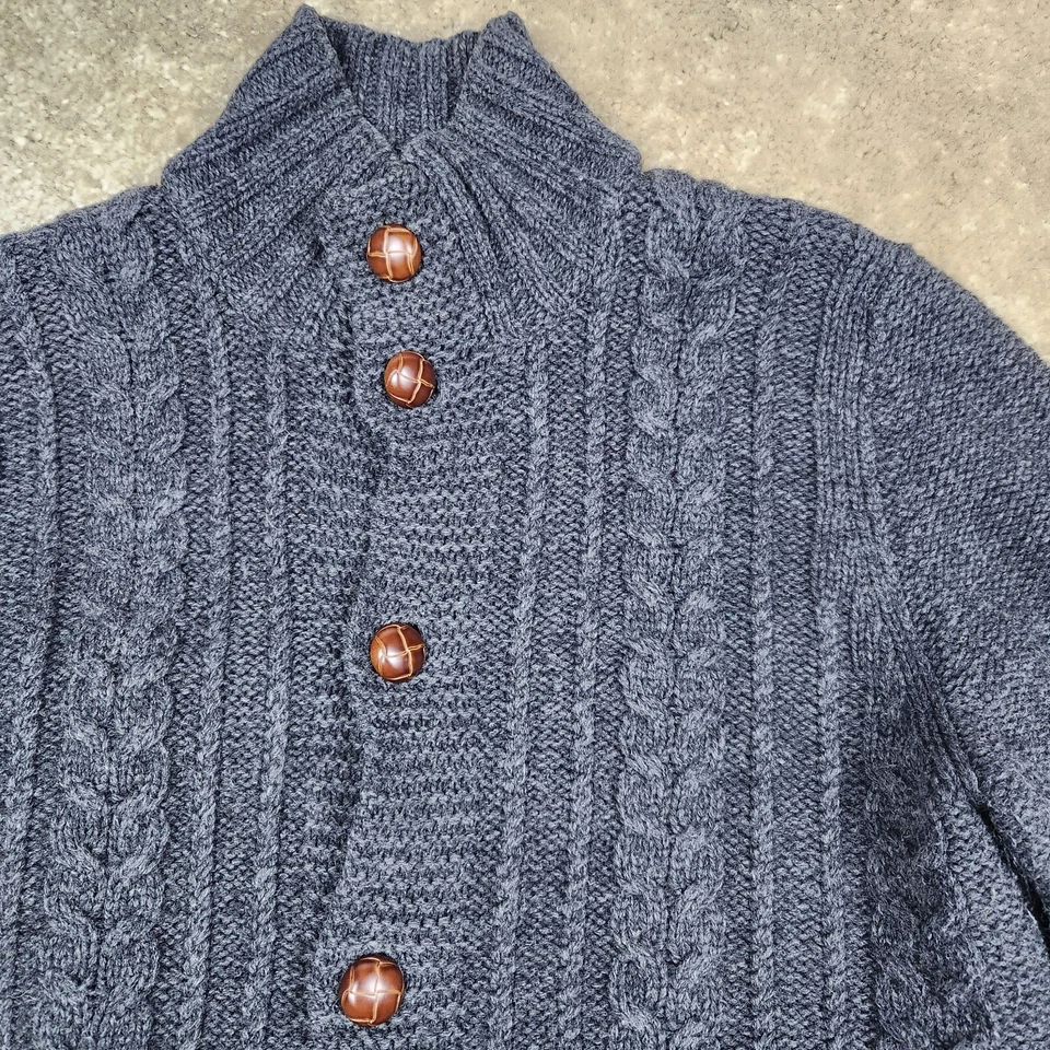 Suéter Ben Sherman Gris Adulto S Lana de Cordero Botón Frontal Cárdigan Tejido con Cable Foto 2 de 4