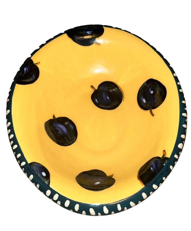 Tigela de servir Droll Designs ameixa pintada à mão oval 8,5” aro de bolinhas em excelente estado usado - Imagem 3 de 4