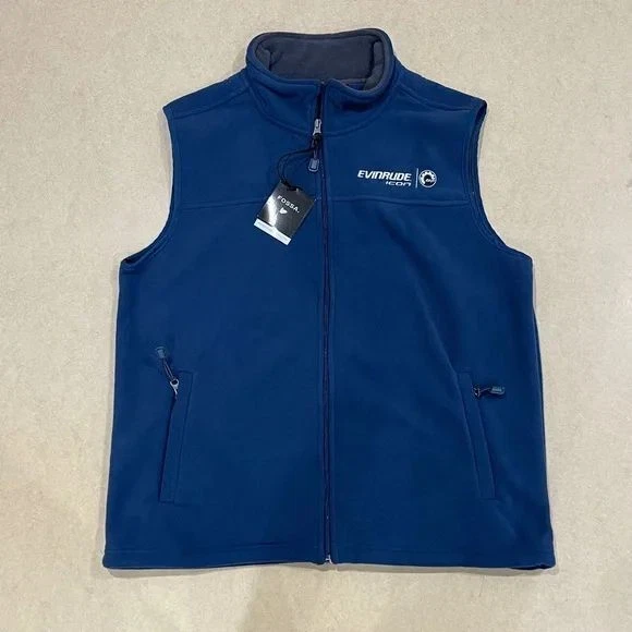 Evinrude E-TEC Icon Performance Boat Fishing Vest Blue Zipper Front Medium