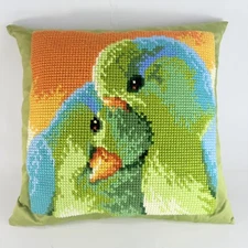 CdA COLLECTION D'ART Cross Stitch Needlepoint  Pillow Parrotlet Colorful 20”