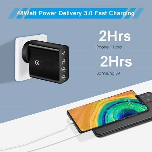 48W 4-Port Charger Quick Charge 3.0 USB C Wall Power Adapter 30W type c Black AU - Picture 5 of 9