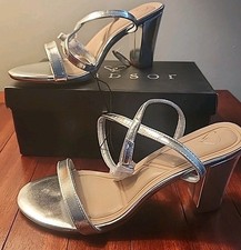Windsor Metallic Strappy Metallic Silver Block Heels Women s Size 9 Hannah Prom