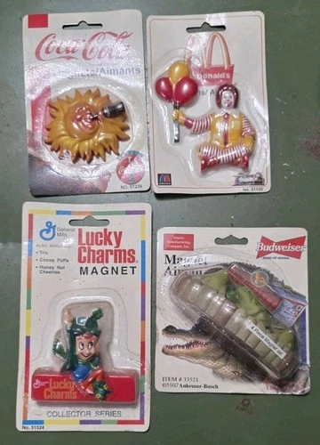 1990s Vintage Food & Beverage Magnets, Still In Packaging, Mcdonalds, Budweiser