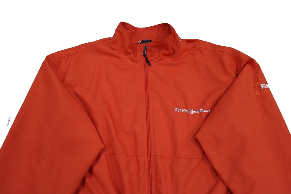 Vintage New York Times Newspaper Mens Large Embroidered Full Zip Orange Jacket - Image 3 of 4