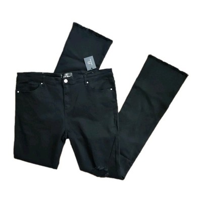 Pure Reign Men s Black Distressed  Denim Slim Bootcut Jeans Raw Hem  Size 42 L38