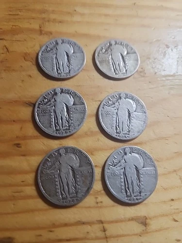 Lot of 6 U.S. Silver Standing Liberty Quarters - Circulated