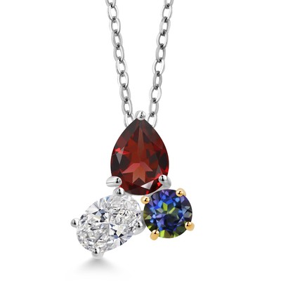 2.51 Ct Garnet Lab Grown Diamond 925 Silver and 10K Yellow Gold Pendant with