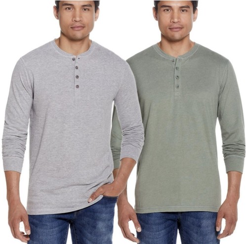 Weatherproof 2 Pack Long Sleeve Henley Tops Mens Sz. Large Gray Green Shirts New