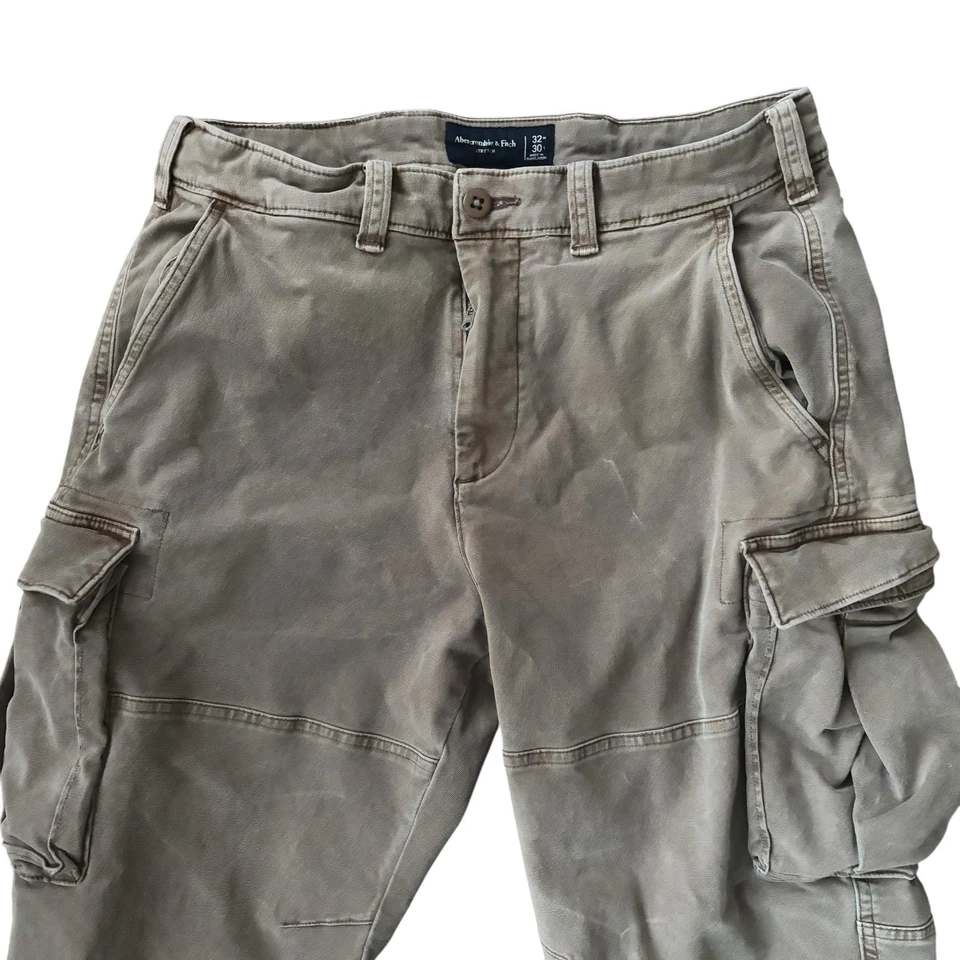 Calça cargo masculina de lona Abercrombie And Fitch tamanho 32x30 verde oliva cinza Y2K - Imagem 4 de 4