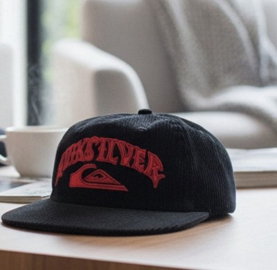 Quicksilver Corduroy Black Red Surf Skate Strapback Hat Cap New Fast Ship
