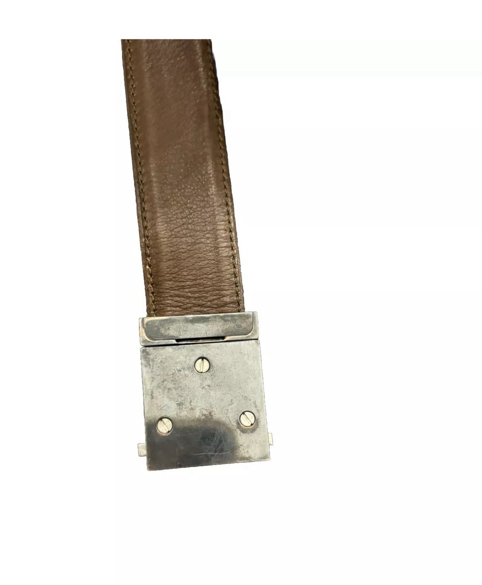 CHANEL Brown Leather Belt Size 80.32 Silver/Black Coco Mark